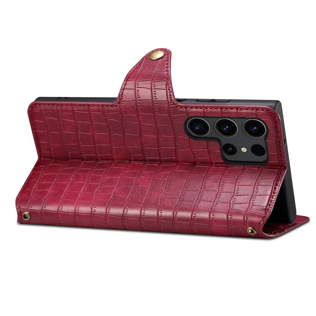 Samsung Galaxy S24 Ultra 5G Denior Crocodile Texture Oil Edge Leather Phone Case with Card Wallet and Kickstand