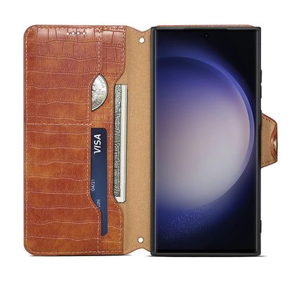 Samsung Galaxy S24 5G Denior Crocodile Texture Oil Edge Leather Phone Case with Card Wallet and Kickstand