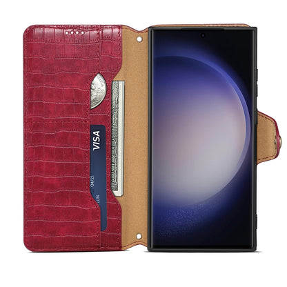 Samsung Galaxy S24 5G Denior Crocodile Texture Oil Edge Leather Phone Case with Card Wallet and Kickstand