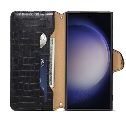 Samsung Galaxy S24 5G Denior Crocodile Texture Oil Edge Leather Phone Case with Card Wallet and Kickstand
