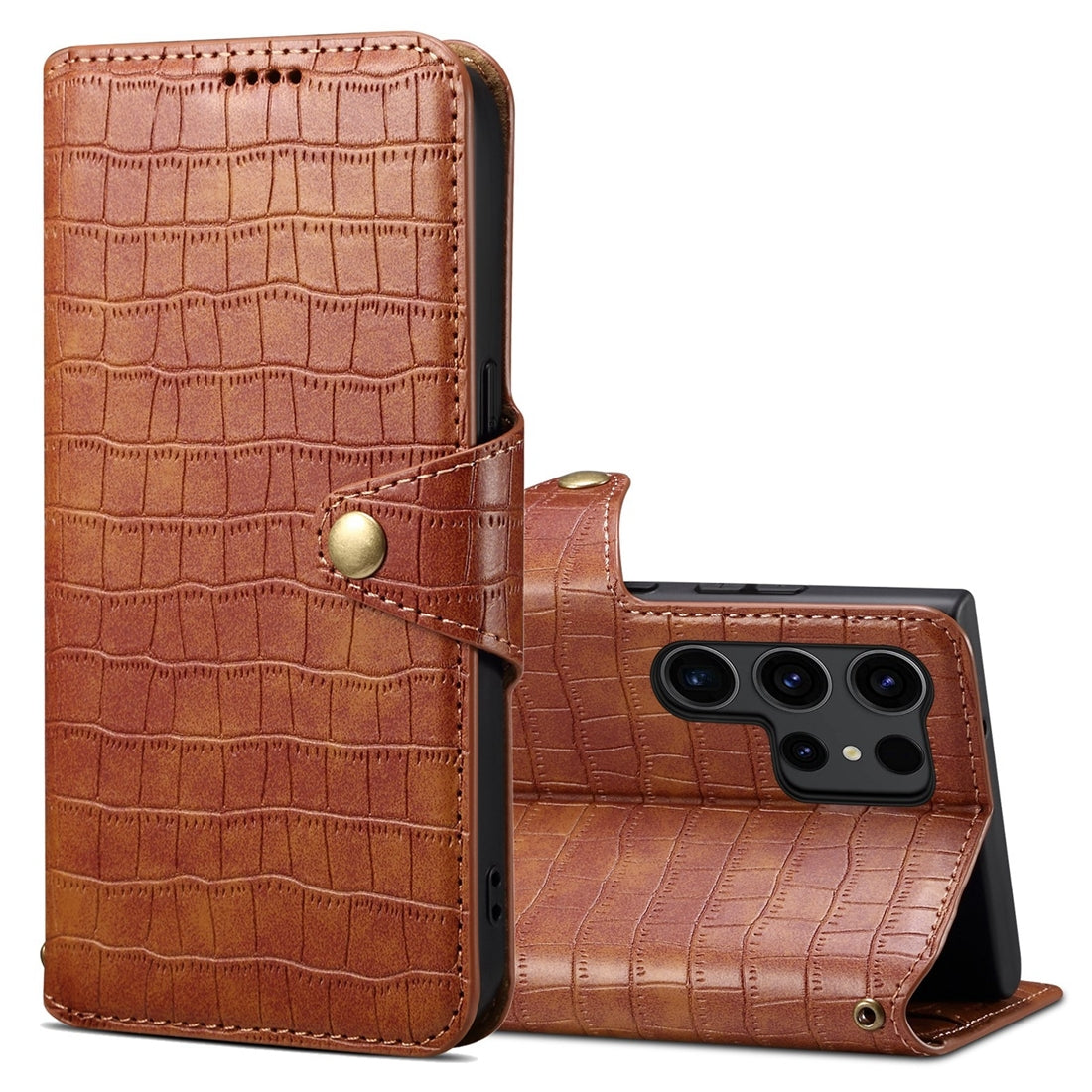 Samsung Galaxy S23 Ultra 5G Denior Crocodile Texture Oil Edge Leather Phone Case with Card Wallet and Kickstand