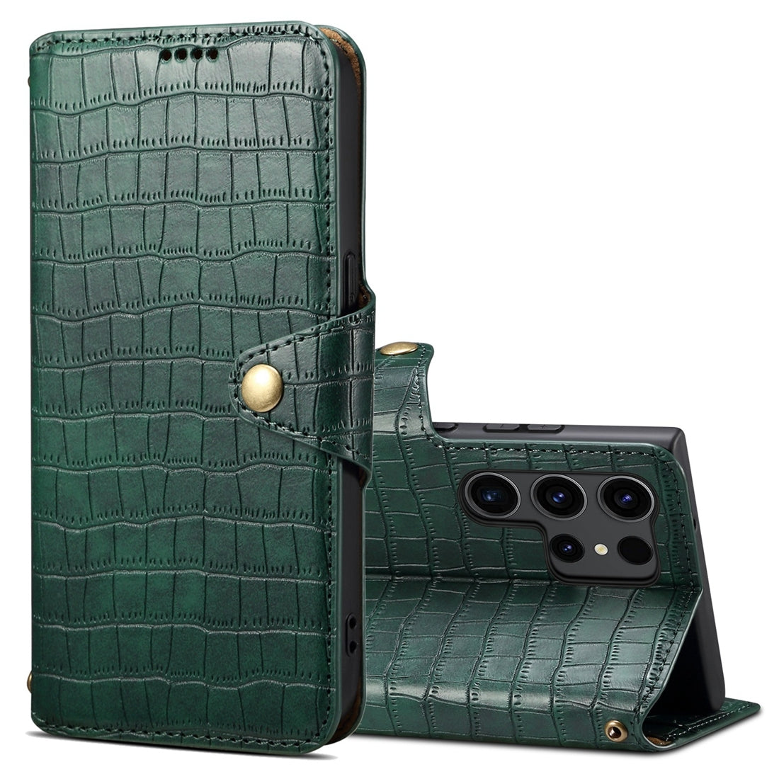 Samsung Galaxy S23 Ultra 5G Denior Crocodile Texture Oil Edge Leather Phone Case with Card Wallet and Kickstand
