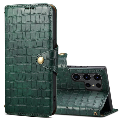 Samsung Galaxy S23 Ultra 5G Denior Crocodile Texture Oil Edge Leather Phone Case with Card Wallet and Kickstand