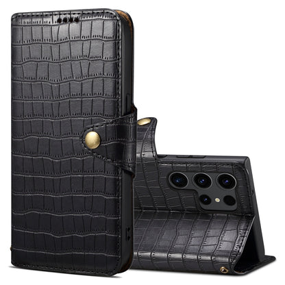 Samsung Galaxy S23 Ultra 5G Denior Crocodile Texture Oil Edge Leather Phone Case with Card Wallet and Kickstand