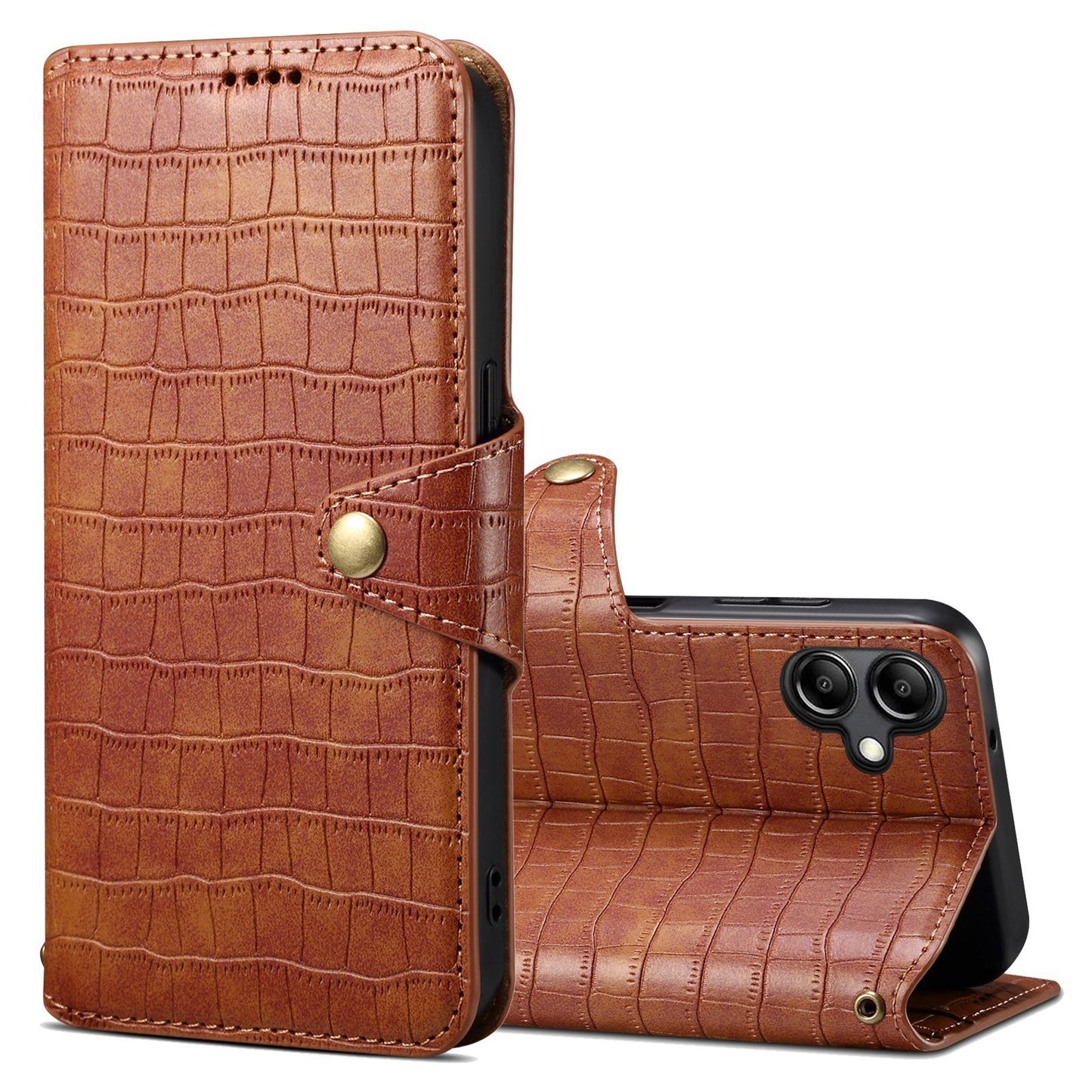 Samsung Galaxy A05 Denior Crocodile Texture Oil Edge Leather Phone Case with Card Wallet and Kickstand