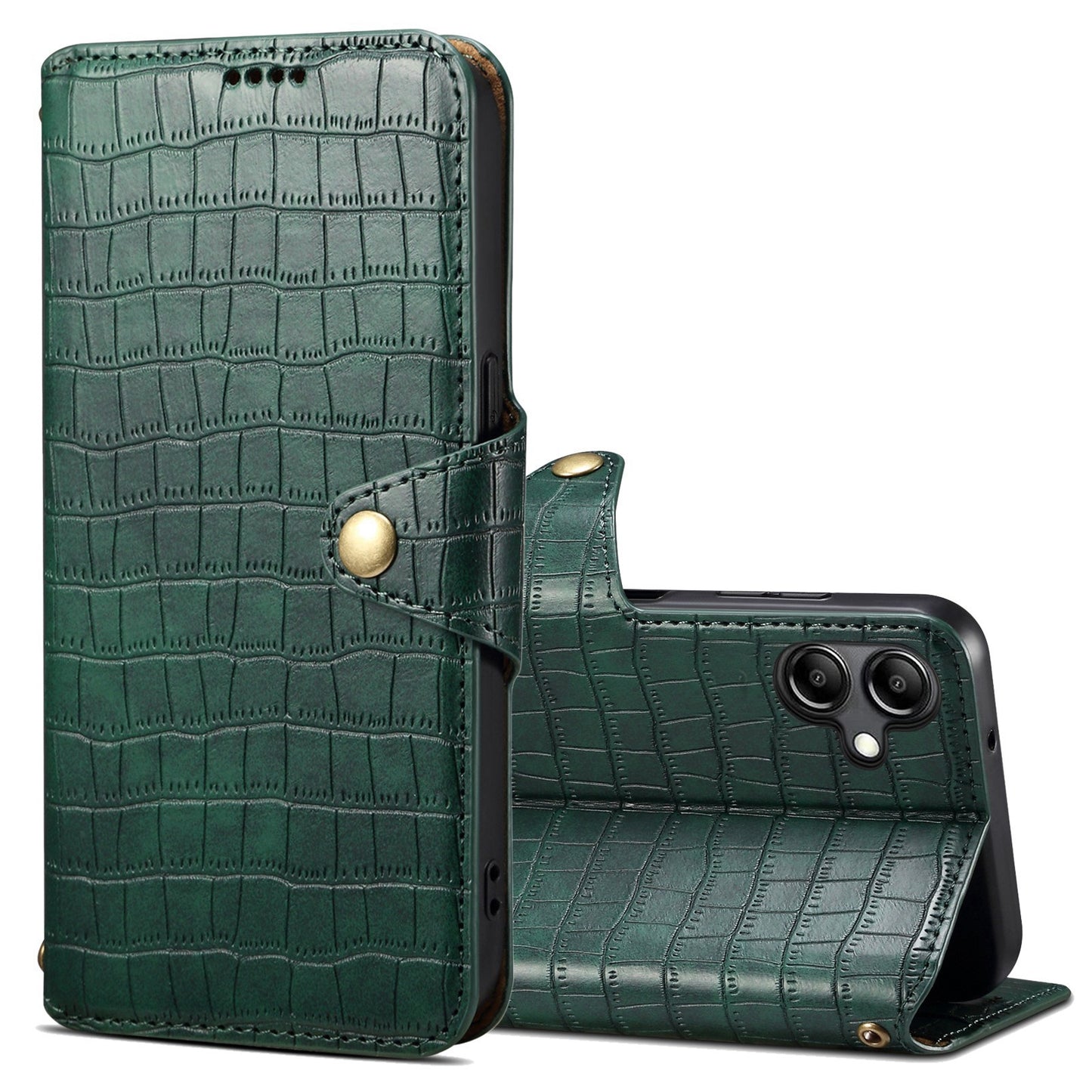 Samsung Galaxy A05 Denior Crocodile Texture Oil Edge Leather Phone Case with Card Wallet and Kickstand