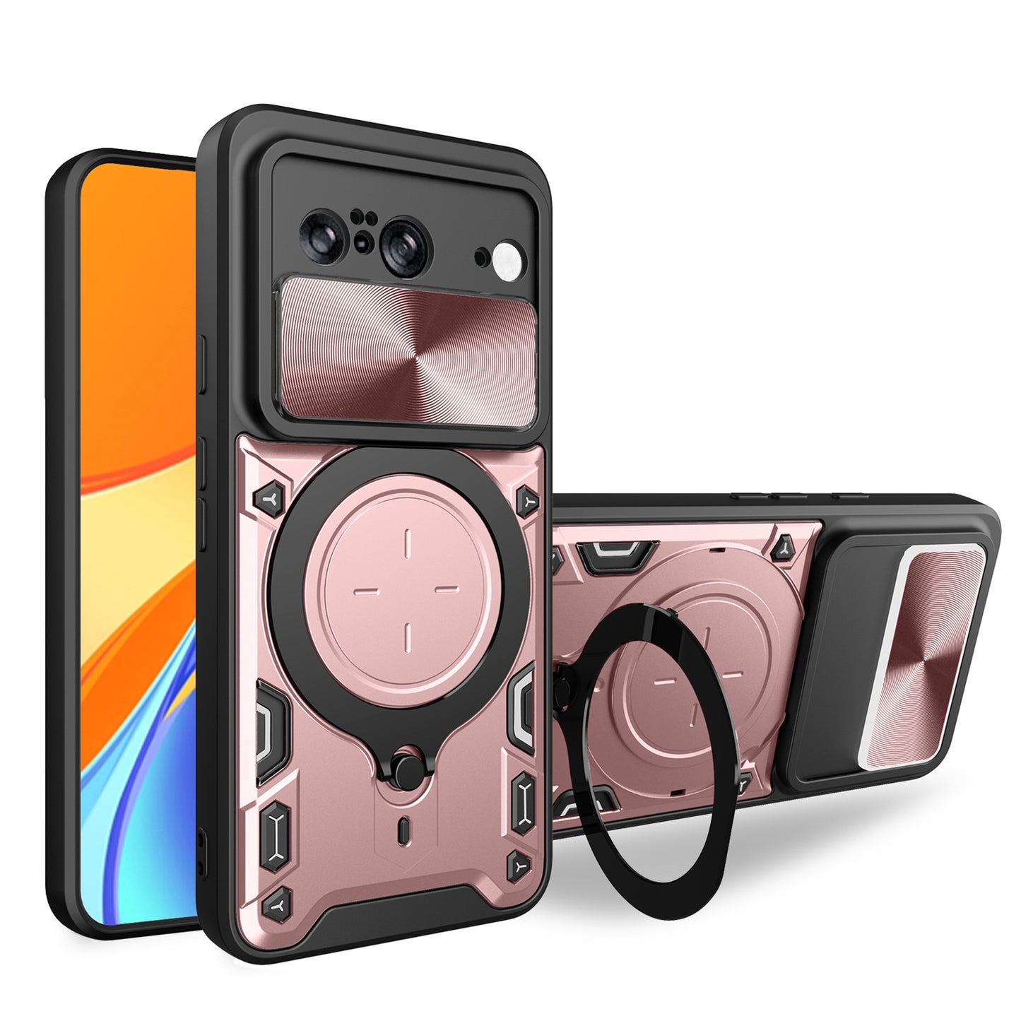 Google Pixel 8 5G Magnetic Holder CD Texture Sliding Camshield Phone Case, TPU PC Shockproof Cover