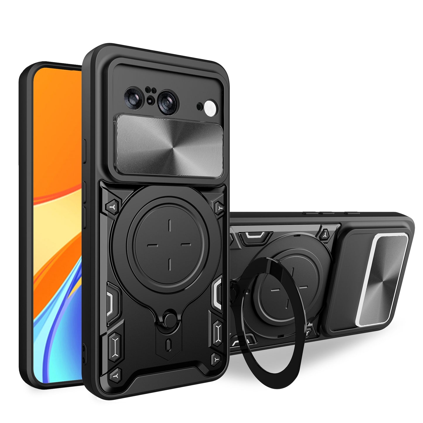 Google Pixel 8 5G Magnetic Holder CD Texture Sliding Camshield Phone Case, TPU PC Shockproof Cover