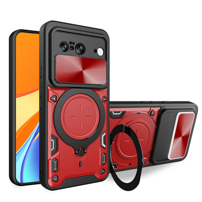 Google Pixel 8 5G Magnetic Holder CD Texture Sliding Camshield Phone Case, TPU PC Shockproof Cover