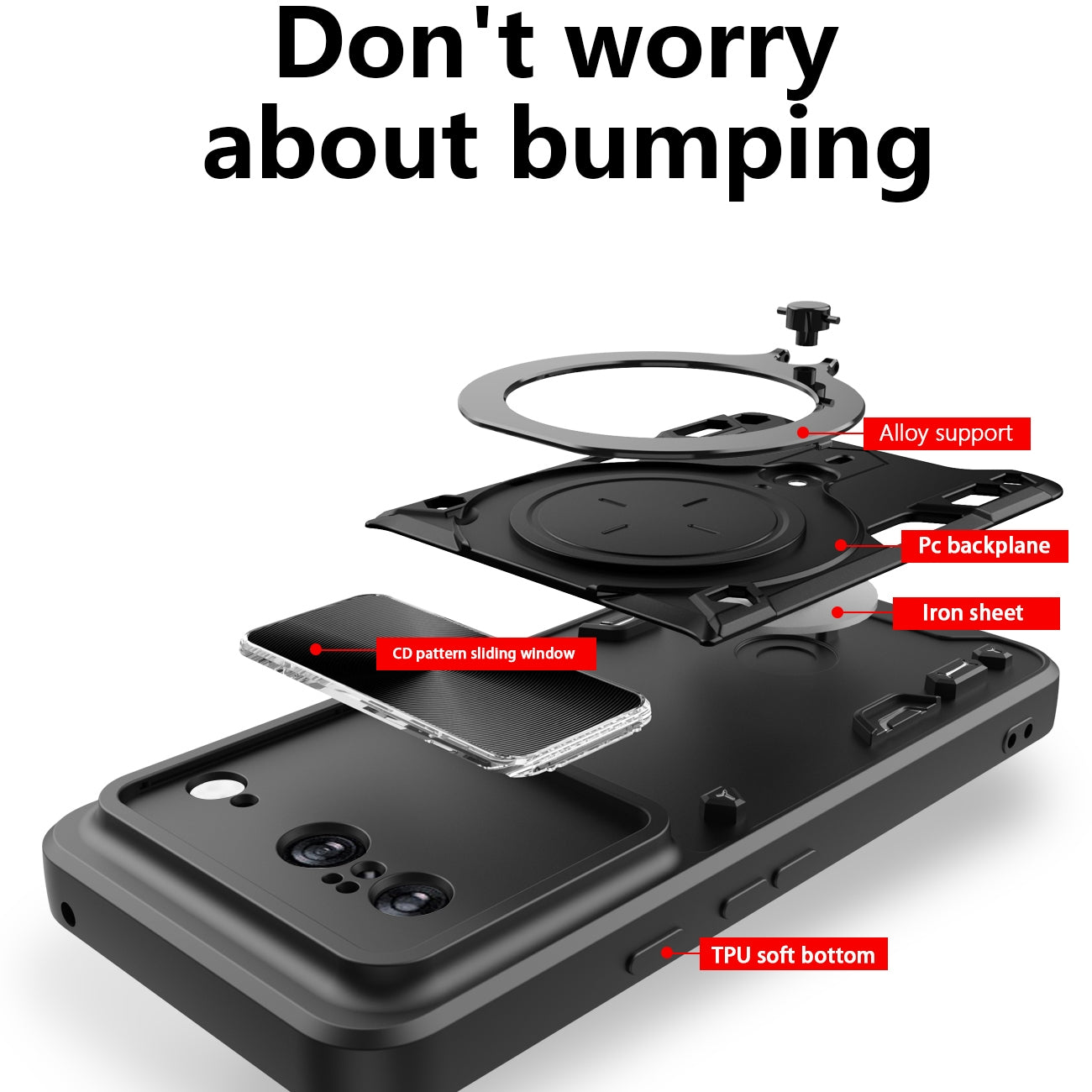 Google Pixel 8 5G Magnetic Holder CD Texture Sliding Camshield Phone Case, TPU PC Shockproof Cover