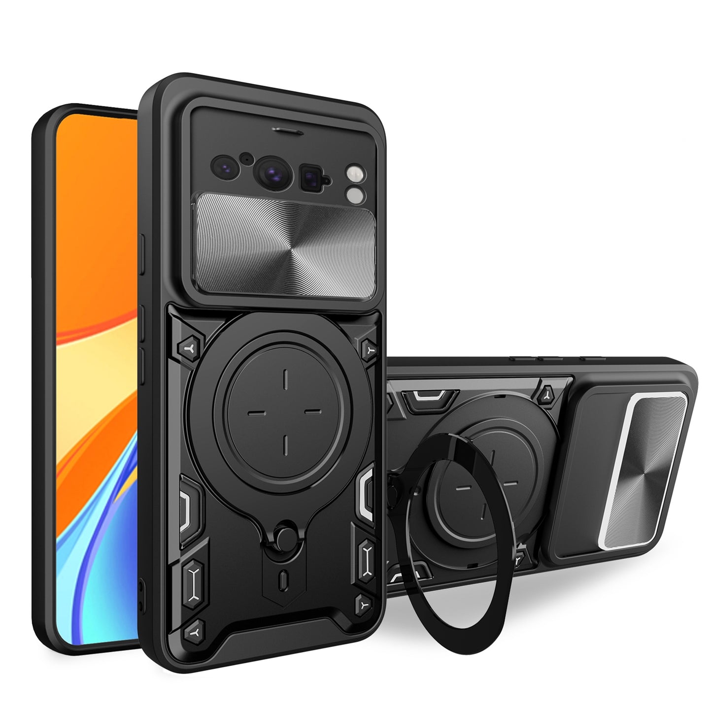 Google Pixel 8 Pro 5G Magnetic Holder CD Texture Sliding Camshield Phone Case, TPU PC Shockproof Cover
