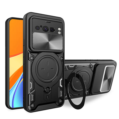 Google Pixel 8 Pro 5G Magnetic Holder CD Texture Sliding Camshield Phone Case, TPU PC Shockproof Cover