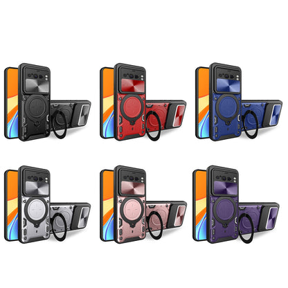 Google Pixel 8 Pro 5G Magnetic Holder CD Texture Sliding Camshield Phone Case, TPU PC Shockproof Cover