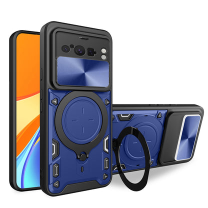 Google Pixel 8 Pro 5G Magnetic Holder CD Texture Sliding Camshield Phone Case, TPU PC Shockproof Cover