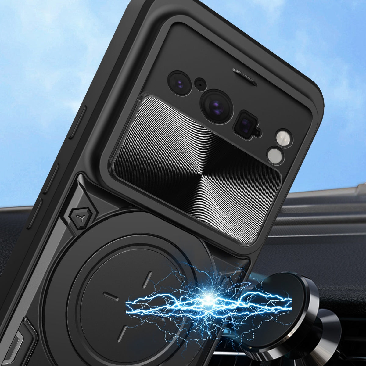 Google Pixel 8 Pro 5G Magnetic Holder CD Texture Sliding Camshield Phone Case, TPU PC Shockproof Cover