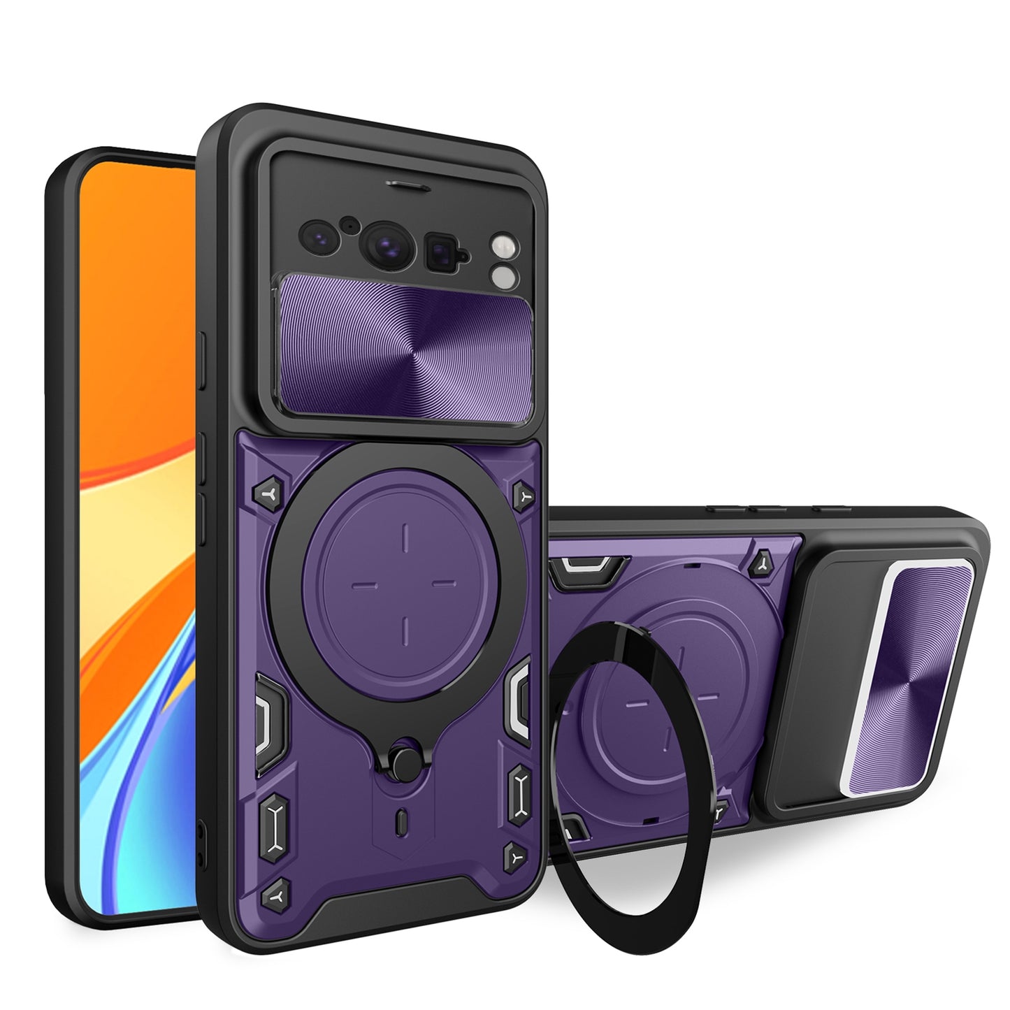 Google Pixel 8 Pro 5G Magnetic Holder CD Texture Sliding Camshield Phone Case, TPU PC Shockproof Cover