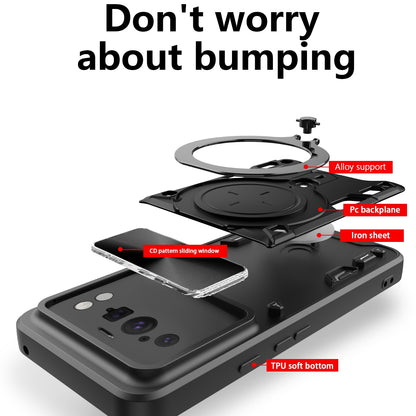 Google Pixel 8 Pro 5G Magnetic Holder CD Texture Sliding Camshield Phone Case, TPU PC Shockproof Cover