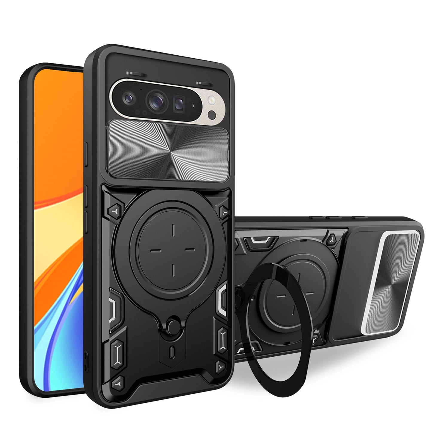 Google Pixel 9 Magnetic Holder CD Texture Sliding Camshield Phone Case, TPU PC Shockproof Cover