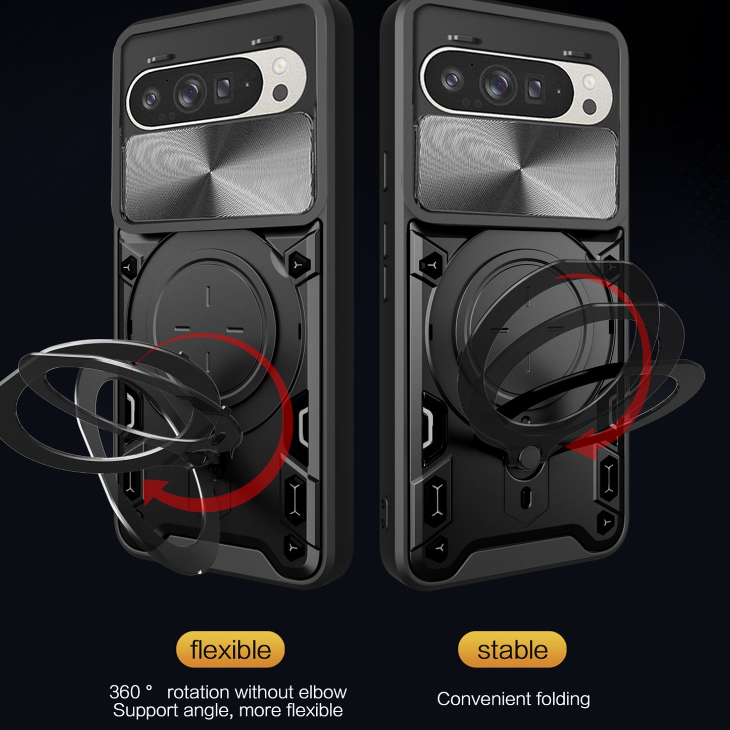 Google Pixel 9 Magnetic Holder CD Texture Sliding Camshield Phone Case, TPU PC Shockproof Cover