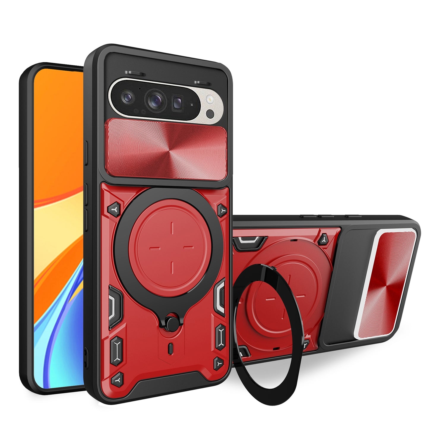 Google Pixel 9 Magnetic Holder CD Texture Sliding Camshield Phone Case, TPU PC Shockproof Cover