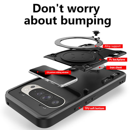 Google Pixel 9 Pro Magnetic Holder CD Texture Sliding Camshield Phone Case, TPU PC Shockproof Cover
