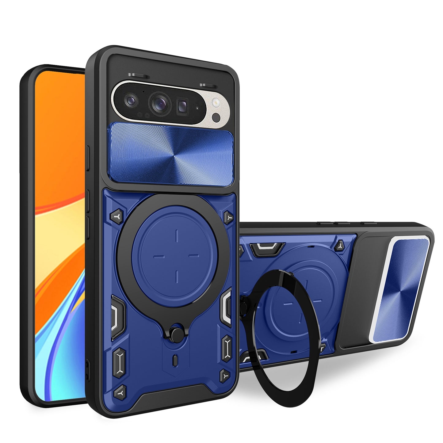 Google Pixel 9 Magnetic Holder CD Texture Sliding Camshield Phone Case, TPU PC Shockproof Cover