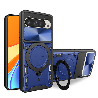 Google Pixel 9 Magnetic Holder CD Texture Sliding Camshield Phone Case, TPU PC Shockproof Cover