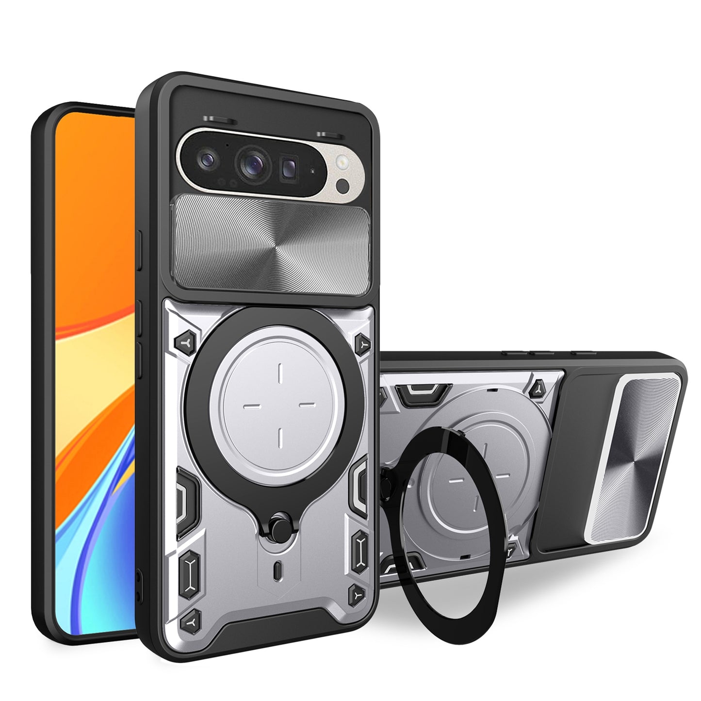 Google Pixel 9 Magnetic Holder CD Texture Sliding Camshield Phone Case, TPU PC Shockproof Cover