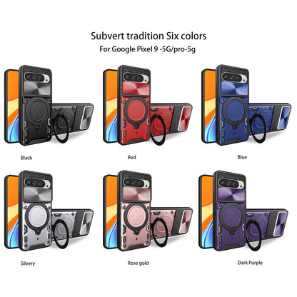 Google Pixel 9 Magnetic Holder CD Texture Sliding Camshield Phone Case, TPU PC Shockproof Cover