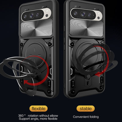 Google Pixel 9 Magnetic Holder CD Texture Sliding Camshield Phone Case, TPU PC Shockproof Cover