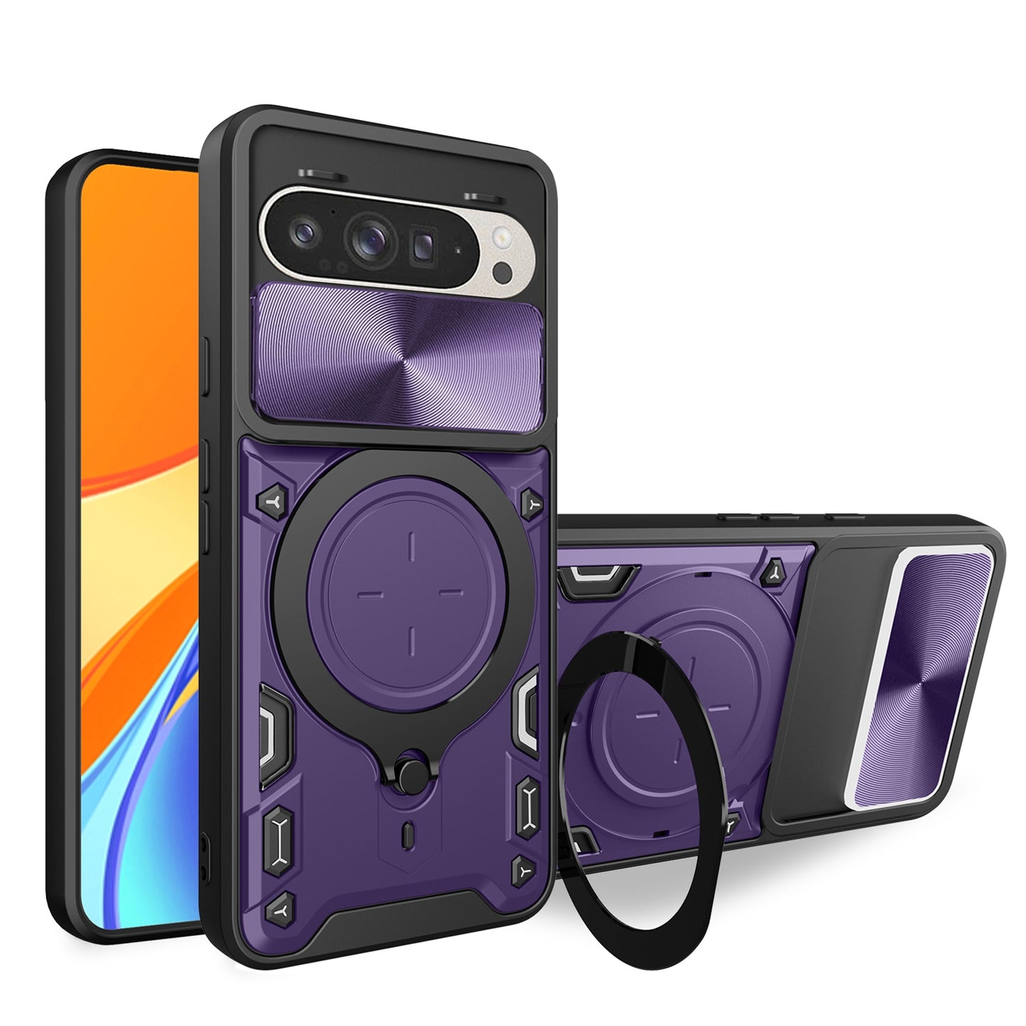Google Pixel 9 Pro Magnetic Holder CD Texture Sliding Camshield Phone Case, TPU PC Shockproof Cover
