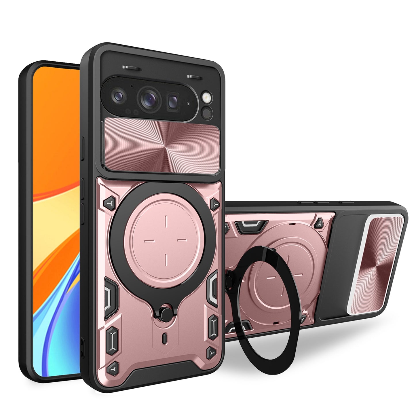 Google Pixel 9 Pro XL Magnetic Holder CD Texture Sliding Camshield Phone Case, TPU PC Shockproof Cover