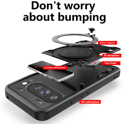Google Pixel 9 Pro XL Magnetic Holder CD Texture Sliding Camshield Phone Case, TPU PC Shockproof Cover