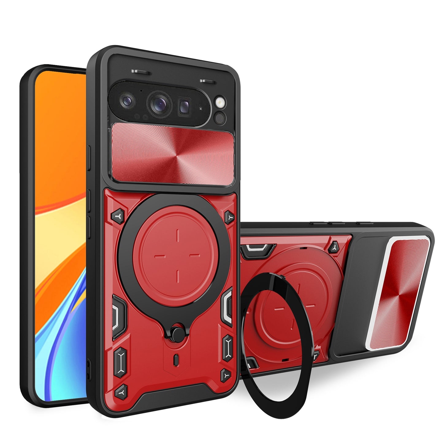 Google Pixel 9 Pro XL Magnetic Holder CD Texture Sliding Camshield Phone Case, TPU PC Shockproof Cover