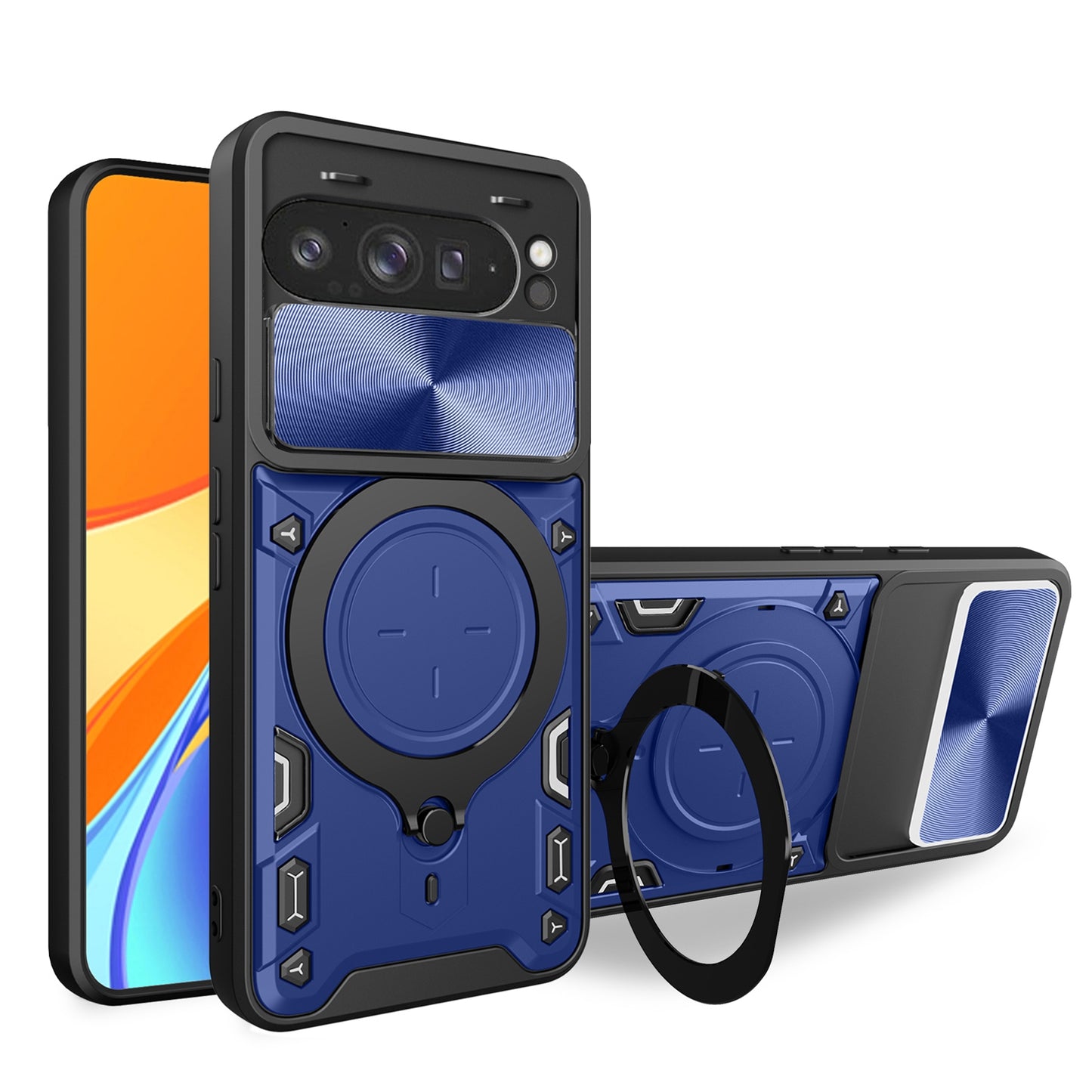 Google Pixel 9 Pro XL Magnetic Holder CD Texture Sliding Camshield Phone Case, TPU PC Shockproof Cover