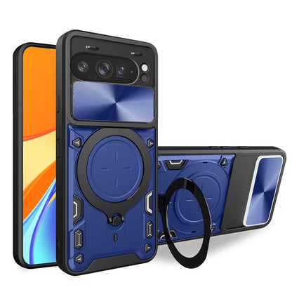 Google Pixel 9 Pro XL Magnetic Holder CD Texture Sliding Camshield Phone Case, TPU PC Shockproof Cover