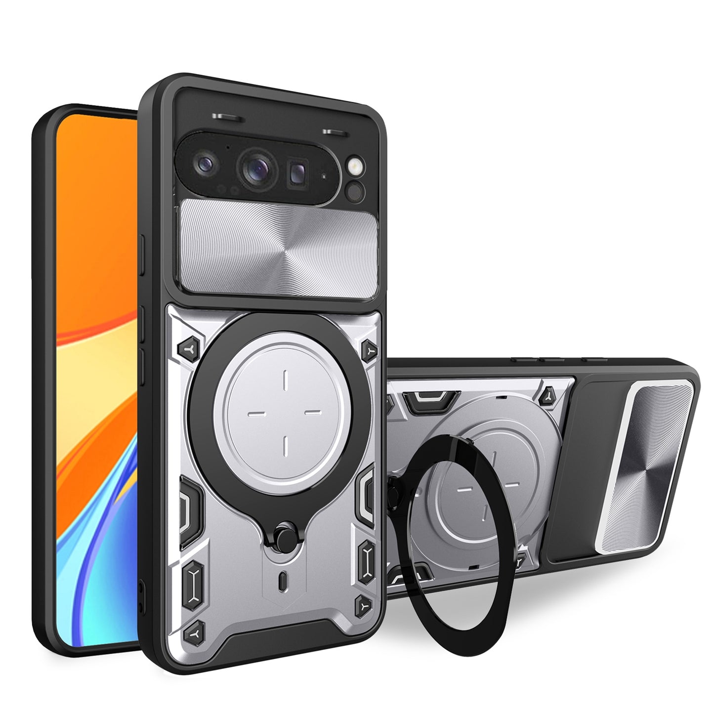 Google Pixel 9 Pro XL Magnetic Holder CD Texture Sliding Camshield Phone Case, TPU PC Shockproof Cover