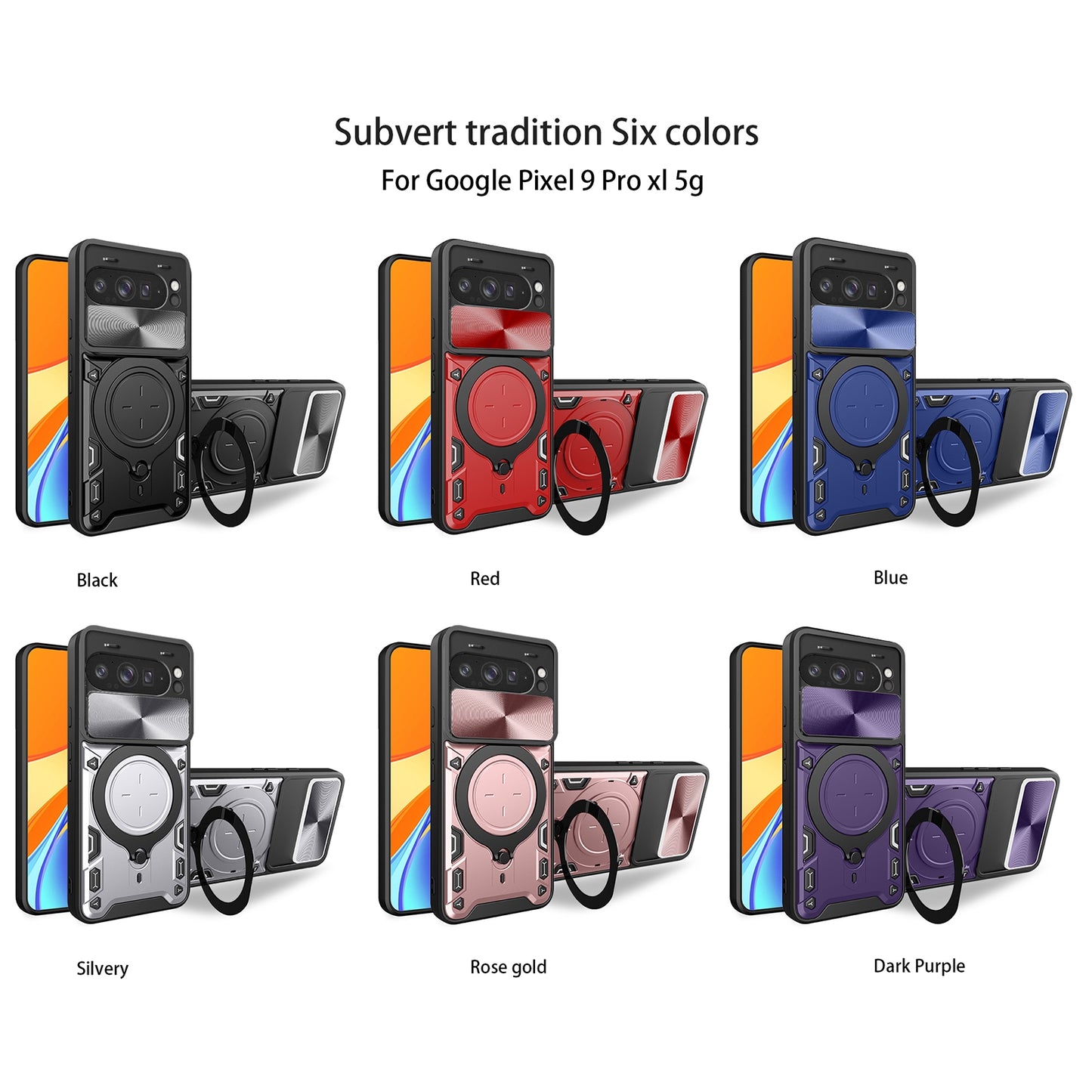 Google Pixel 9 Pro XL Magnetic Holder CD Texture Sliding Camshield Phone Case, TPU PC Shockproof Cover