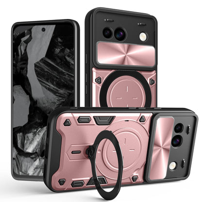 Google Pixel 8a Magnetic Holder CD Texture Sliding Camshield Phone Case, TPU PC Shockproof Cover