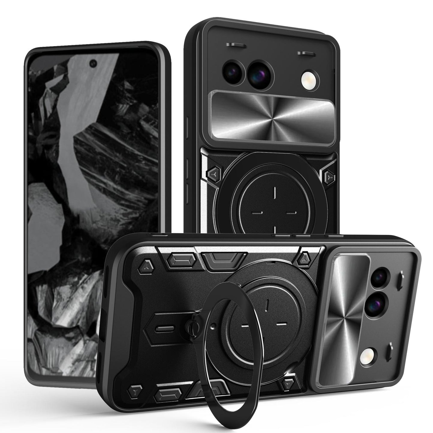 Google Pixel 8a Magnetic Holder CD Texture Sliding Camshield Phone Case, TPU PC Shockproof Cover