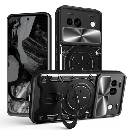 Google Pixel 8a Magnetic Holder CD Texture Sliding Camshield Phone Case, TPU PC Shockproof Cover