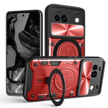 Google Pixel 8a Magnetic Holder CD Texture Sliding Camshield Phone Case, TPU PC Shockproof Cover