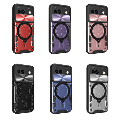 Google Pixel 8a Magnetic Holder CD Texture Sliding Camshield Phone Case, TPU PC Shockproof Cover
