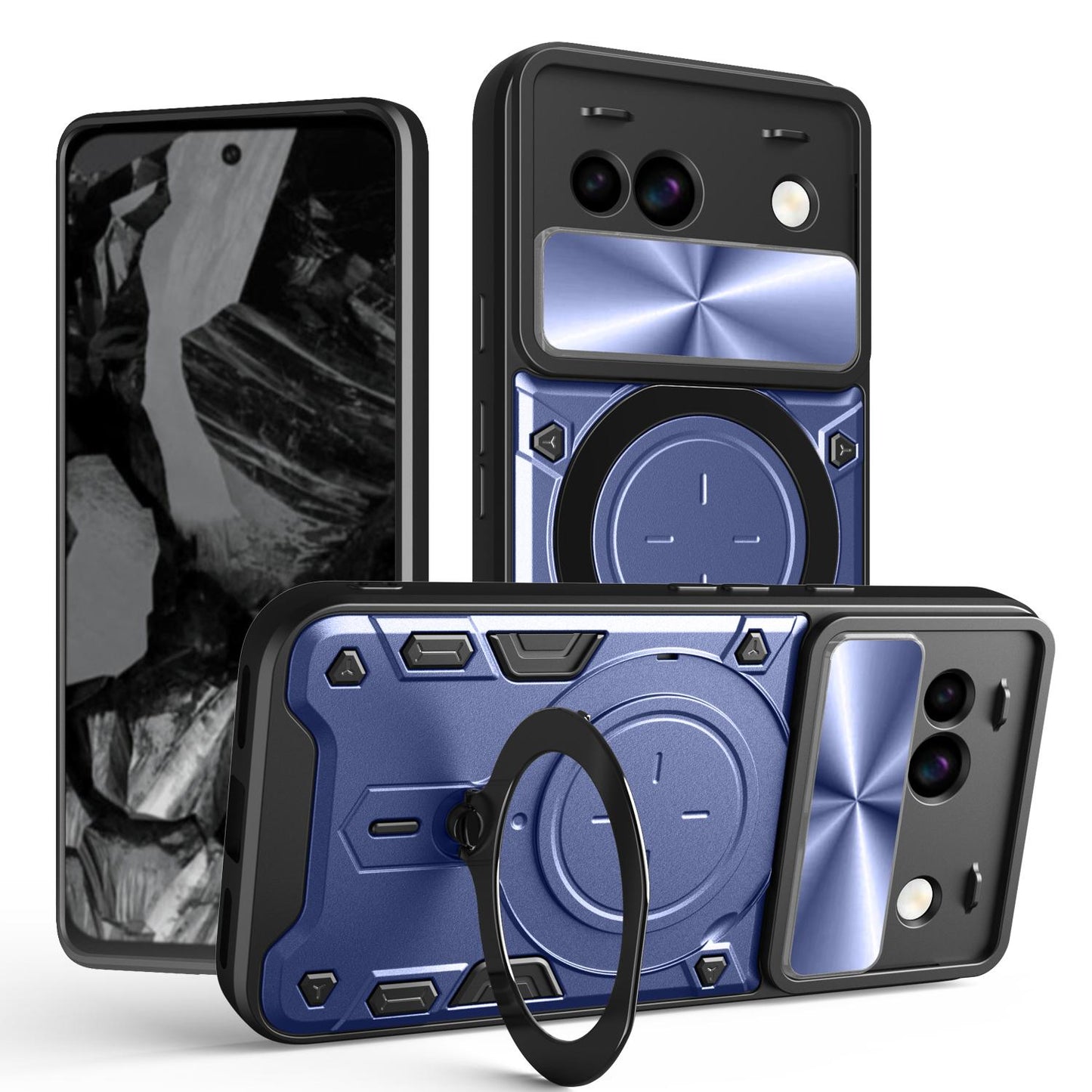 Google Pixel 8a Magnetic Holder CD Texture Sliding Camshield Phone Case, TPU PC Shockproof Cover