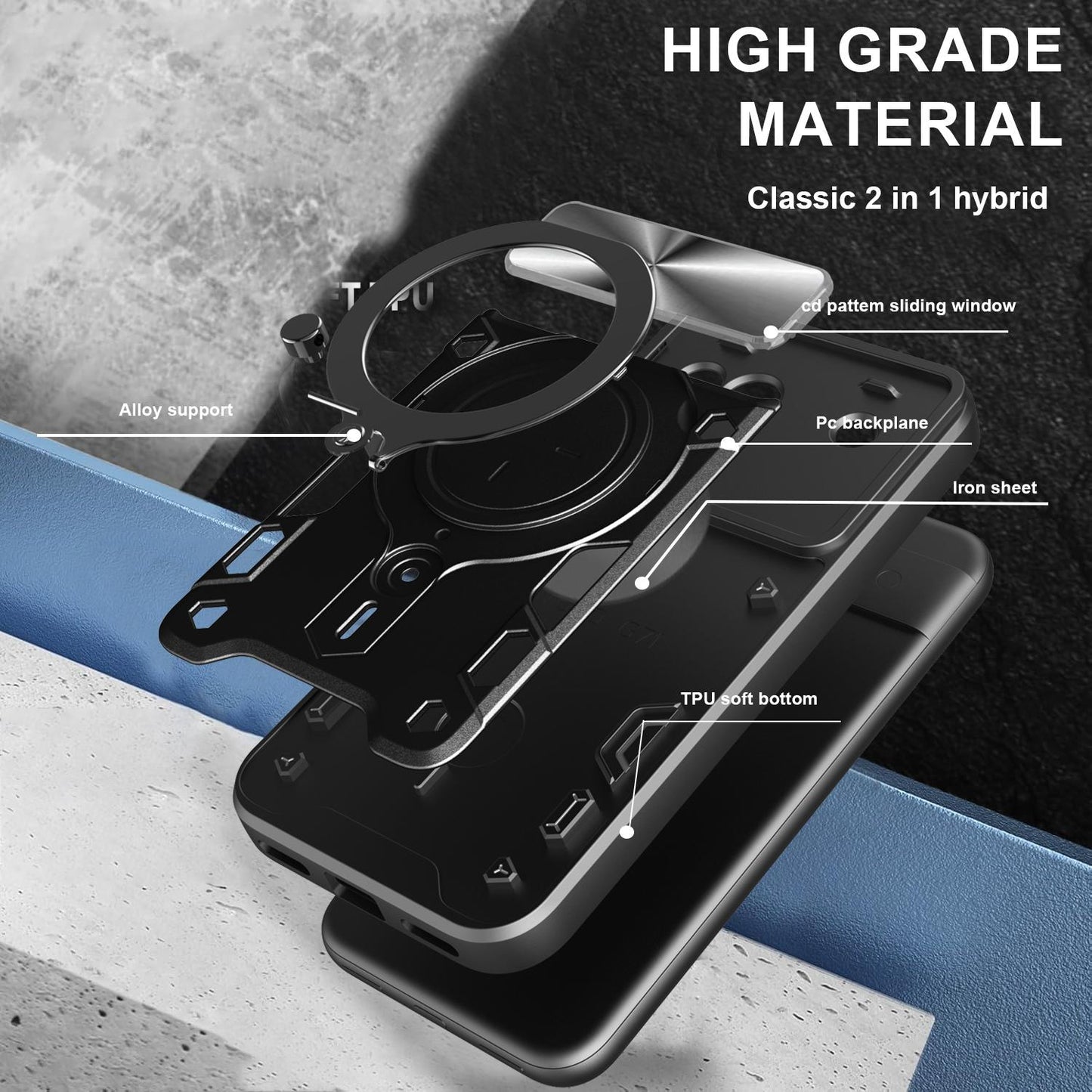 Google Pixel 8a Magnetic Holder CD Texture Sliding Camshield Phone Case, TPU PC Shockproof Cover