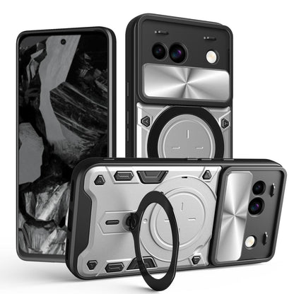 Google Pixel 8a Magnetic Holder CD Texture Sliding Camshield Phone Case, TPU PC Shockproof Cover