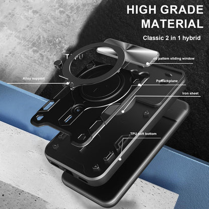 Google Pixel 8a Magnetic Holder CD Texture Sliding Camshield Phone Case, TPU PC Shockproof Cover