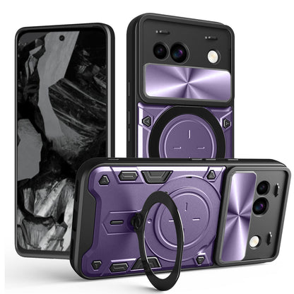 Google Pixel 8a Magnetic Holder CD Texture Sliding Camshield Phone Case, TPU PC Shockproof Cover