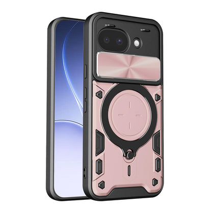 Google Pixel 10a Magnetic Holder CD Texture Sliding Camshield Phone Case, TPU PC Shockproof Cover
