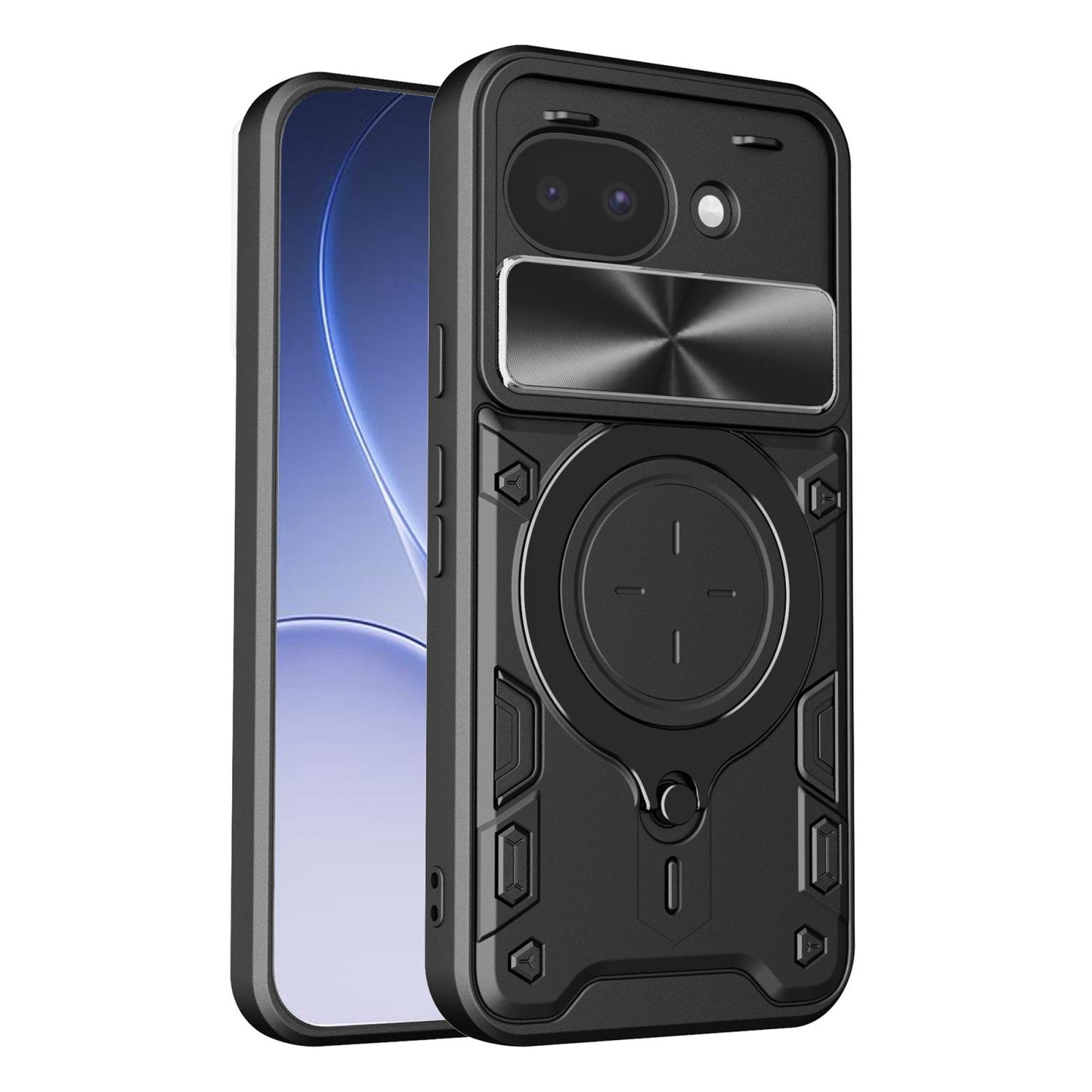 Google Pixel 10a Magnetic Holder CD Texture Sliding Camshield Phone Case, TPU PC Shockproof Cover